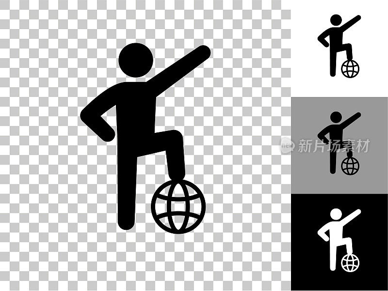 Stick Figure On Top of World Icon On Checkerboard透明背景